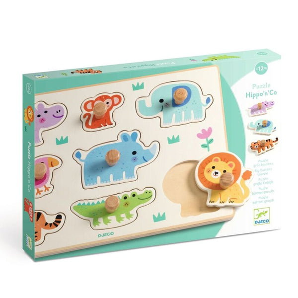 Hippo'n'Co 8 Piece Wooden Wild Animal Puzzle - Djeco