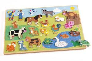 22 Piece Wooden Farm Puzzle Pieces - Djeco