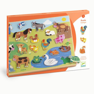 22 Piece Wooden Farm Puzzle Pieces - Djeco