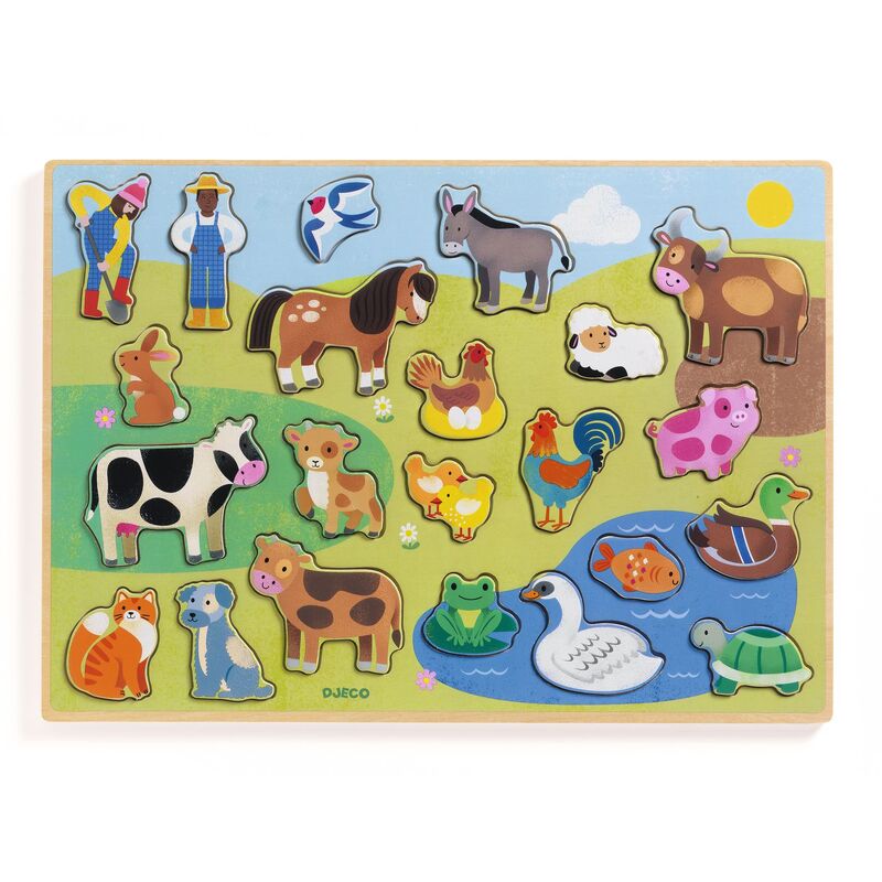 22 Piece Wooden Farm Puzzle Pieces - Djeco