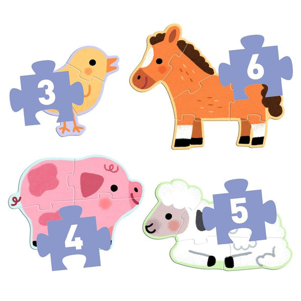 At the Farm Progressive Puzzle Set for Toddlers - Djeco