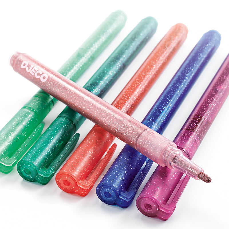 6 Sweet Glitter Markers - Djeco