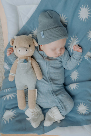 Zip Romper | Blue Marle Rib (NO FRILL) - Little and Fern - DISCOUNTED