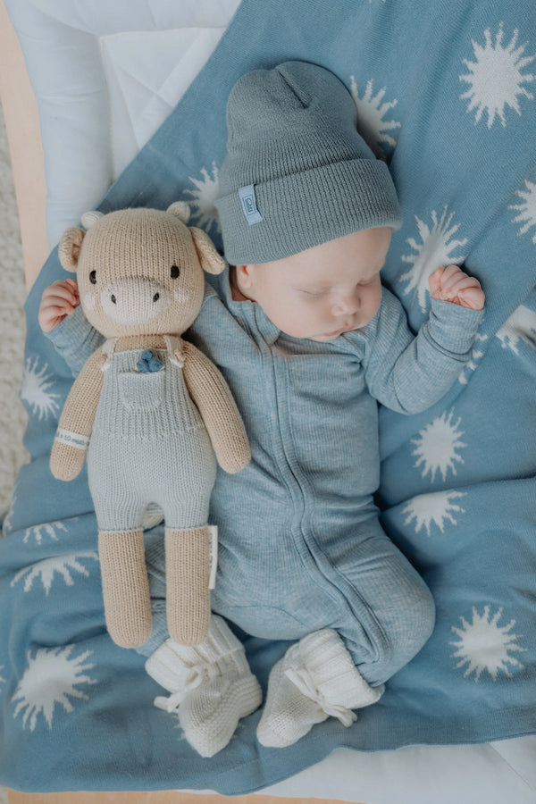 Zip Romper | Blue Marle Rib (NO FRILL) - Little and Fern - DISCOUNTED