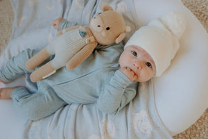 Zip Romper | Blue Marle Rib (NO FRILL) - Little and Fern - DISCOUNTED