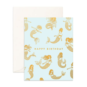 Birthday Mermaids Seafoam Greeting Card - Fox & Fallow