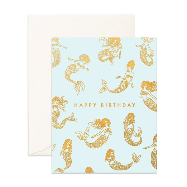 Birthday Mermaids Seafoam Greeting Card - Fox & Fallow
