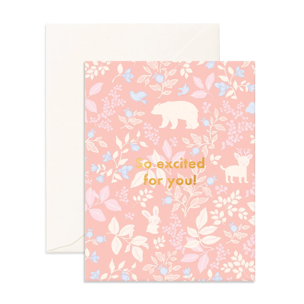 So Excited Forest Friends Peony Greeting Card - Fox & Fallow