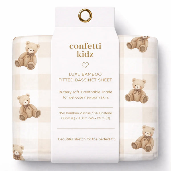 Gingham Teddy | Bassinett Sheet/Change Pad Cover - Confetti Kidz