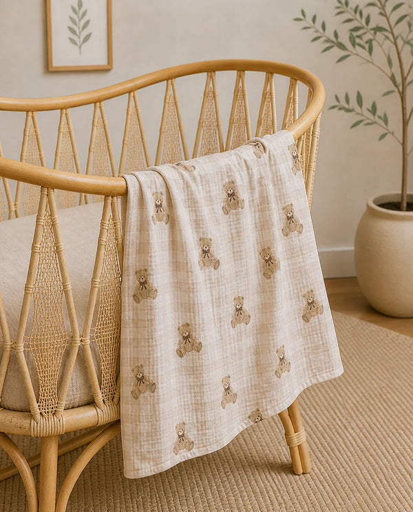 Gingham Teddy Bamboo Cloud Wrap - Confetti Kidz