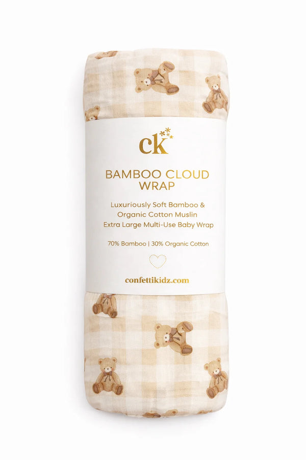 Gingham Teddy Bamboo Cloud Wrap - Confetti Kidz