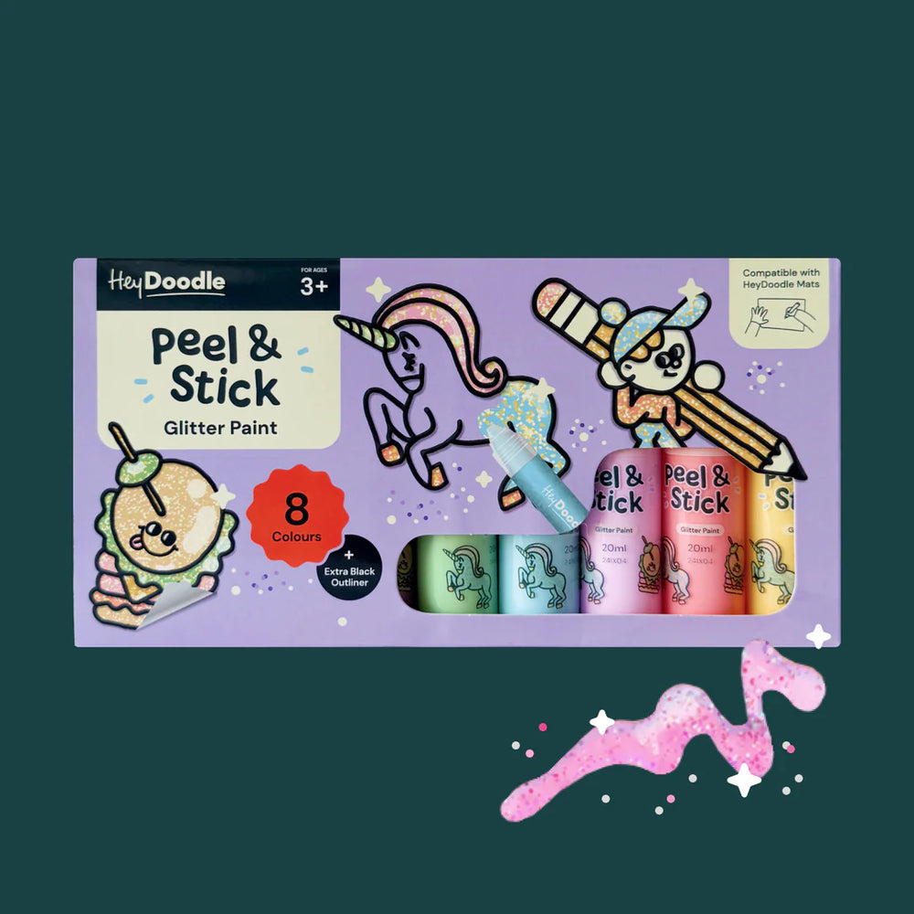 Peel & Stick Glitter Paint- Easy Peel and Stickable Colours - Hey Doodle