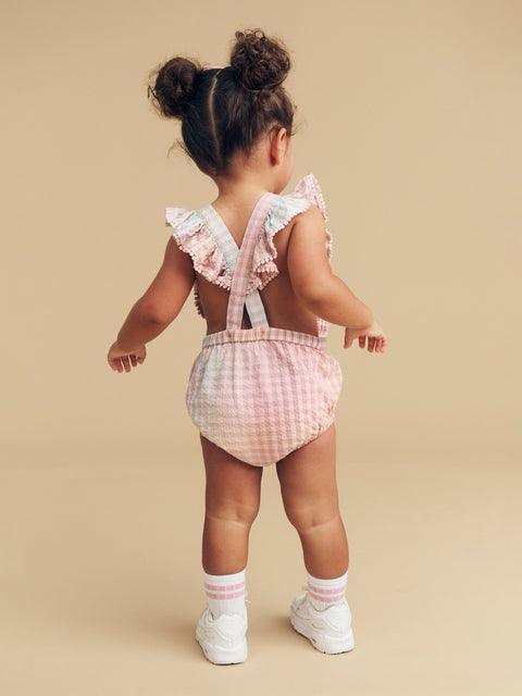 Rainbow Check Frill Playsuit - Memory Lane - Huxbaby DISCOUNTED