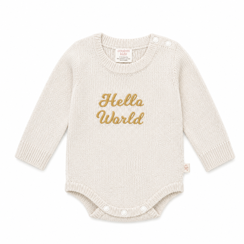 Hello World Knit Romper Milk - Confetti Kidz