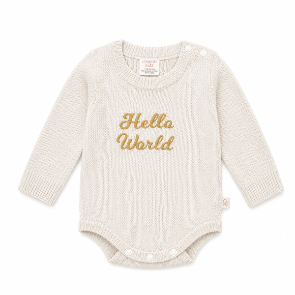 Hello World Knit Romper Milk - Confetti Kidz