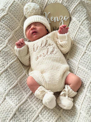 'Hello World' Chunky Knit Romper - Honey - Blossom & Pear