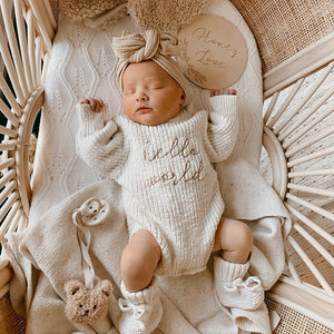'Hello World' Chunky Knit Romper - Honey - Blossom & Pear
