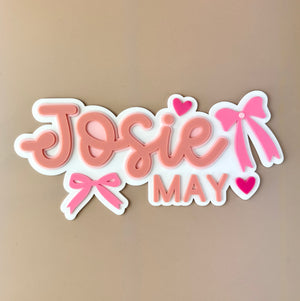 Custom Name Sign Detailed | Layered acrylic name plaque - Pink Bows - Luma Light
