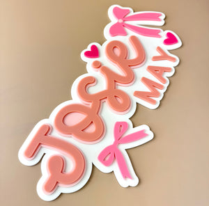 Custom Name Sign Detailed | Layered acrylic name plaque - Pink Bows - Luma Light