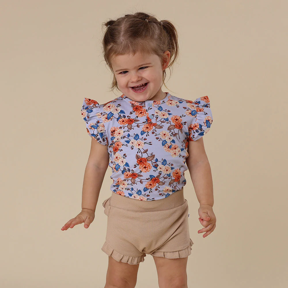 Vintage Blossom Short Sleeve Organic Bodysuit with Frill - Snuggle Hunny