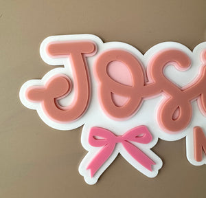 Custom Name Sign Detailed | Layered acrylic name plaque - Pink Bows - Luma Light