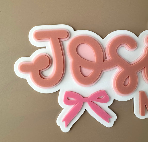 Custom Name Sign Detailed | Layered acrylic name plaque - Pink Bows - Luma Light
