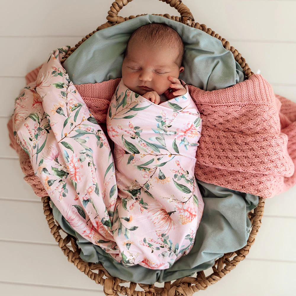 Pink Wattle Organic Jersey Wrap & Topknot Set - Snuggle Hunny