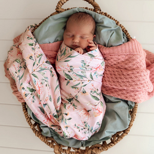 Pink Wattle Organic Jersey Wrap & Topknot Set - Snuggle Hunny