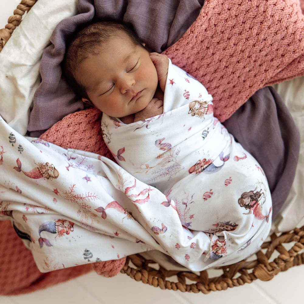 Mermaid Organic Jersey Wrap & Topknot Set - Snuggle Hunny