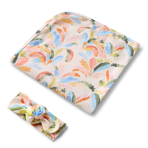 Summer Palm Organic Jersey Wrap & Topknot Set - Snuggle Hunny