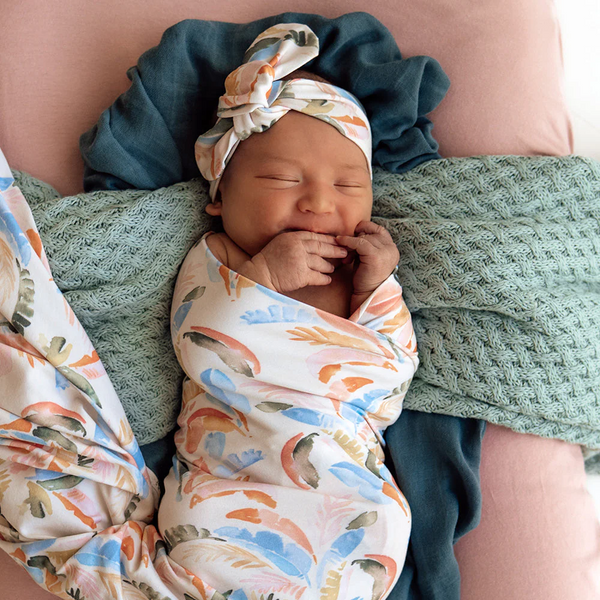 Summer Palm Organic Jersey Wrap & Topknot Set - Snuggle Hunny