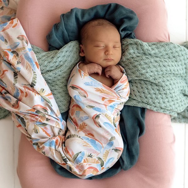 Summer Palm Organic Jersey Wrap & Topknot Set - Snuggle Hunny