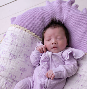 Muslin Blanket with Lace Trim - Lilac Bows - Confetti Kidz