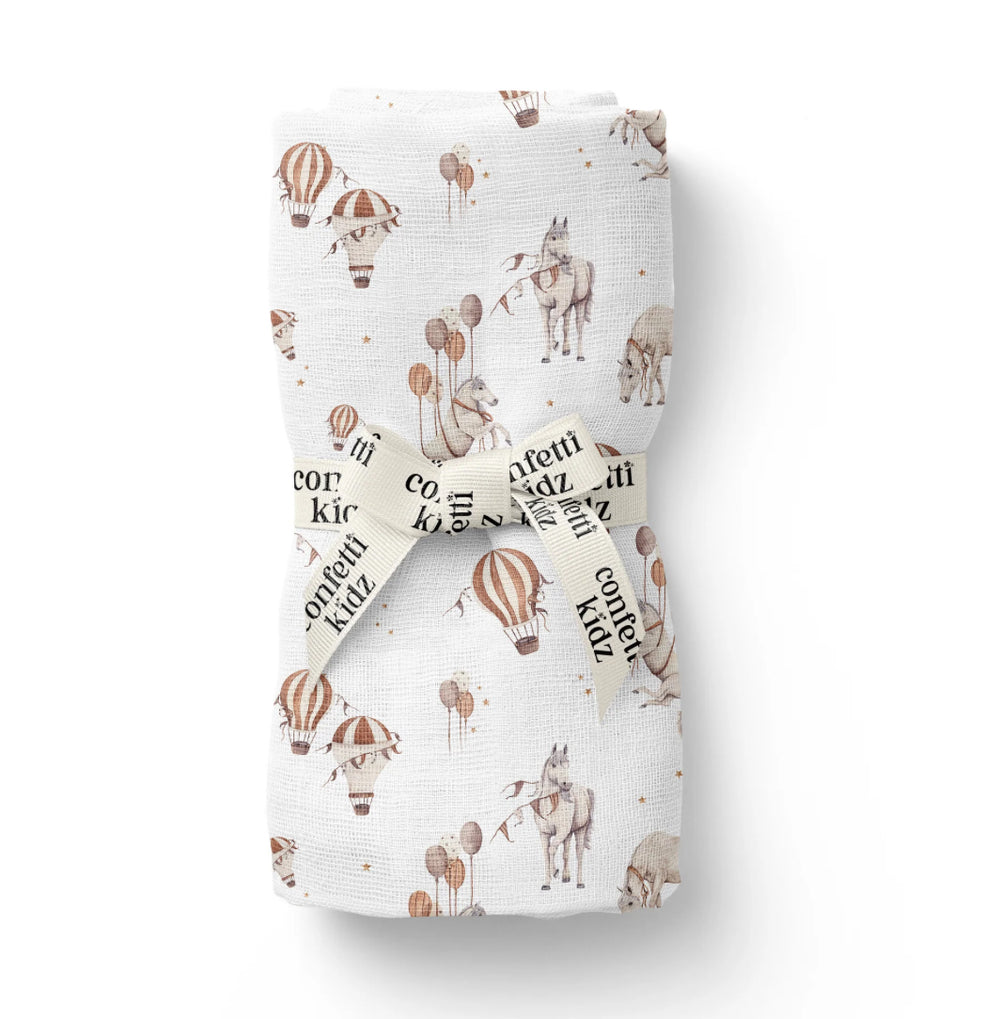 Sky Stallions - Organic Muslin Swaddle- Confetti Kidz