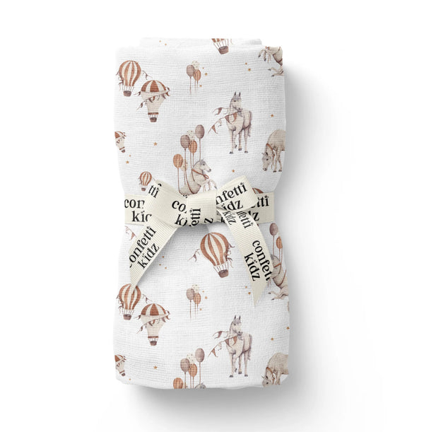 Sky Stallions - Organic Muslin Swaddle- Confetti Kidz