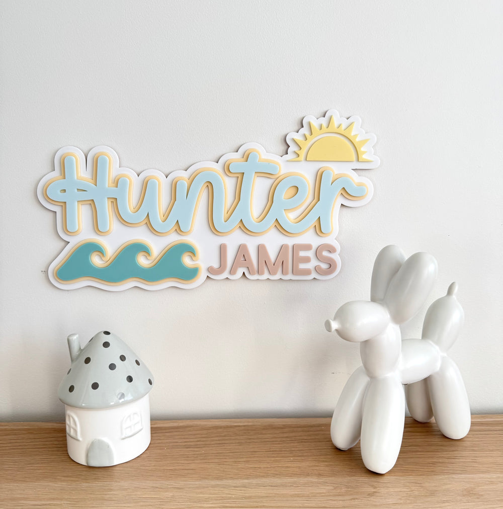 Custom Name Sign Detailed | Layered acrylic name plaque - Beach - Luma Light