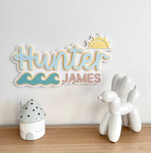 Custom Name Sign Detailed | Layered acrylic name plaque - Beach - Luma Light