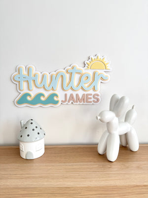 Custom Name Sign Detailed | Layered acrylic name plaque - Beach - Luma Light