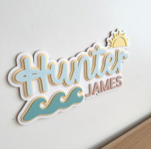 Custom Name Sign Detailed | Layered acrylic name plaque - Beach - Luma Light