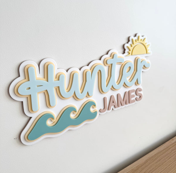 Custom Name Sign Detailed | Layered acrylic name plaque - Beach - Luma Light