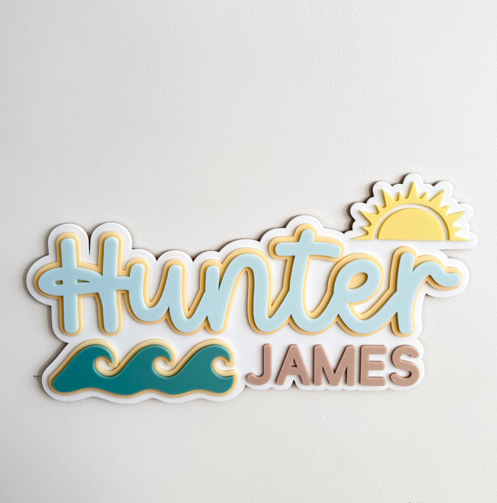 Custom Name Sign Detailed | Layered acrylic name plaque - Beach - Luma Light