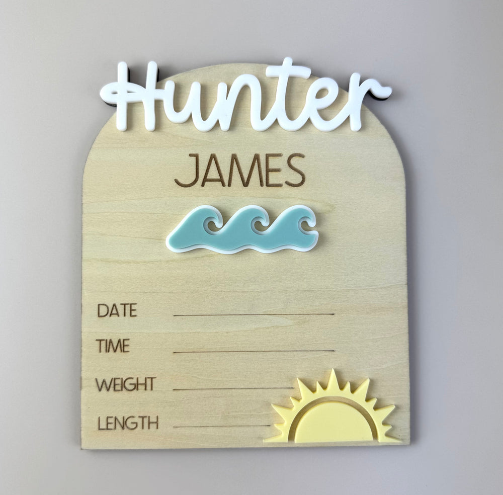 Custom Birth Announcement Plaque - Waves - Luma Light