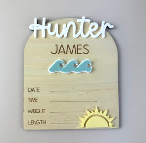 Custom Birth Announcement Plaque - Waves - Luma Light