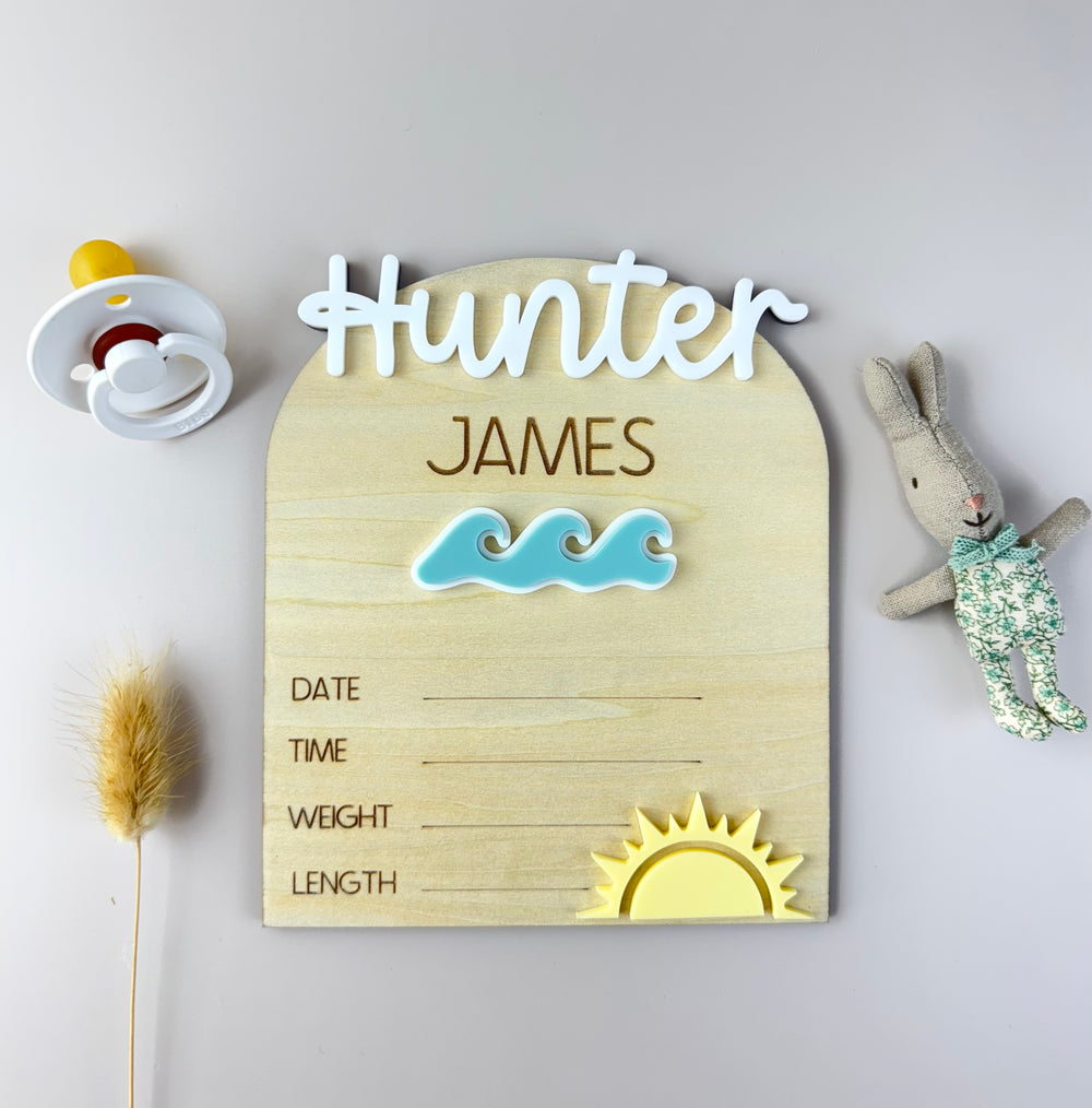 Custom Birth Announcement Plaque - Waves - Luma Light