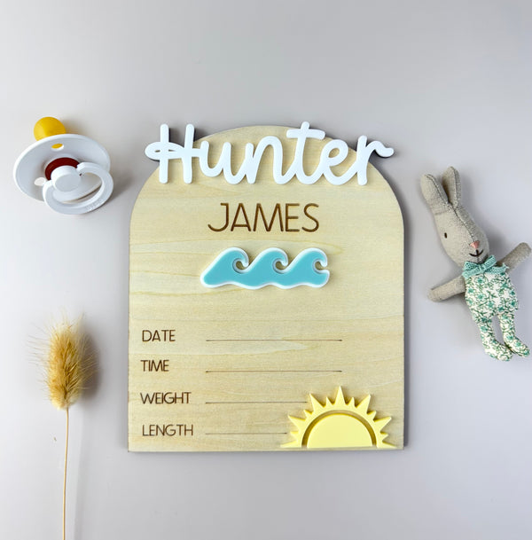 Custom Birth Announcement Plaque - Waves - Luma Light