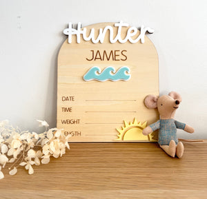 Custom Birth Announcement Plaque - Waves - Luma Light
