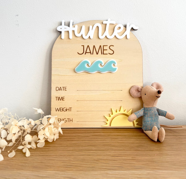 Custom Birth Announcement Plaque - Waves - Luma Light