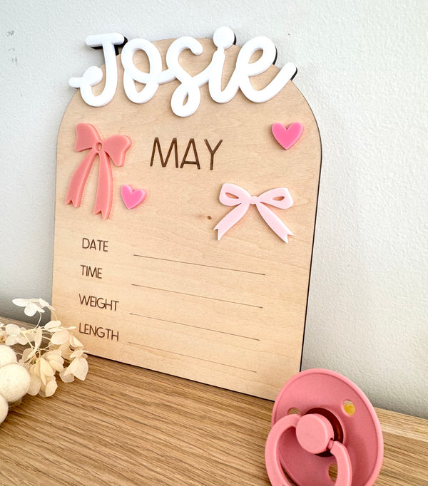 Custom Birth Announcement Plaque - Bows - Luma Light