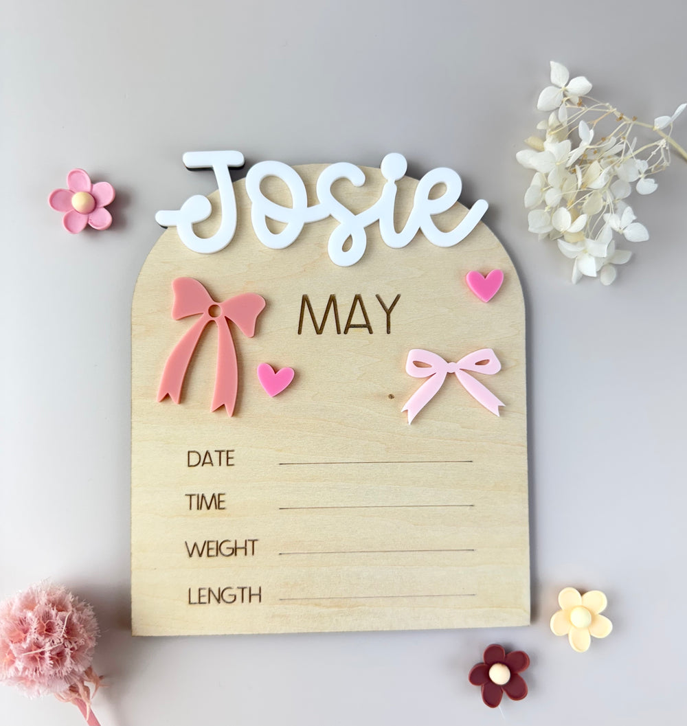 Custom Birth Announcement Plaque - Bows - Luma Light