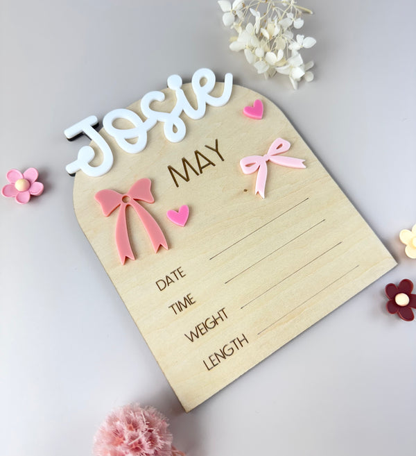 Custom Birth Announcement Plaque - Bows - Luma Light